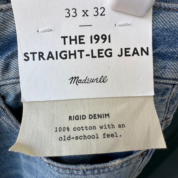 NWT Madewell 1991 Straight-Leg Jeans 33x32 Rigid Denim Distressed Classic READ - Picture 8 of 9